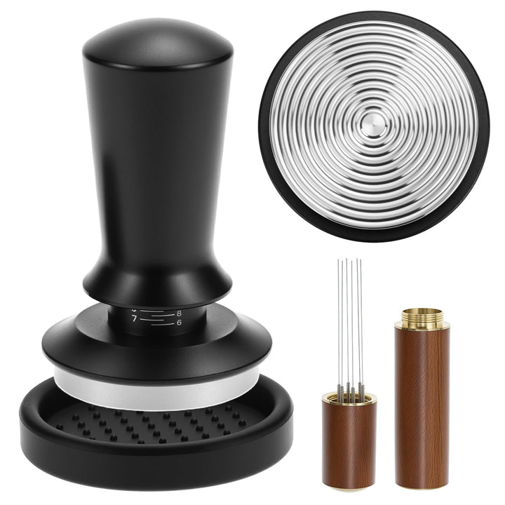 QWORK® Kaffee Tamper 51mm Set, 304 Edelstahl Einstellbarer Espresso Tamper, Kaffeestampfer mit Silik
