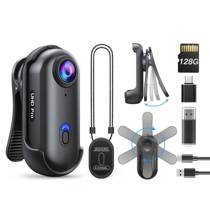 BOBLOV W4 4K Bodycam Körperkamera Mini, Body Cam mit 360° drehbarem Clip und Magnetclip, 90 Minuten