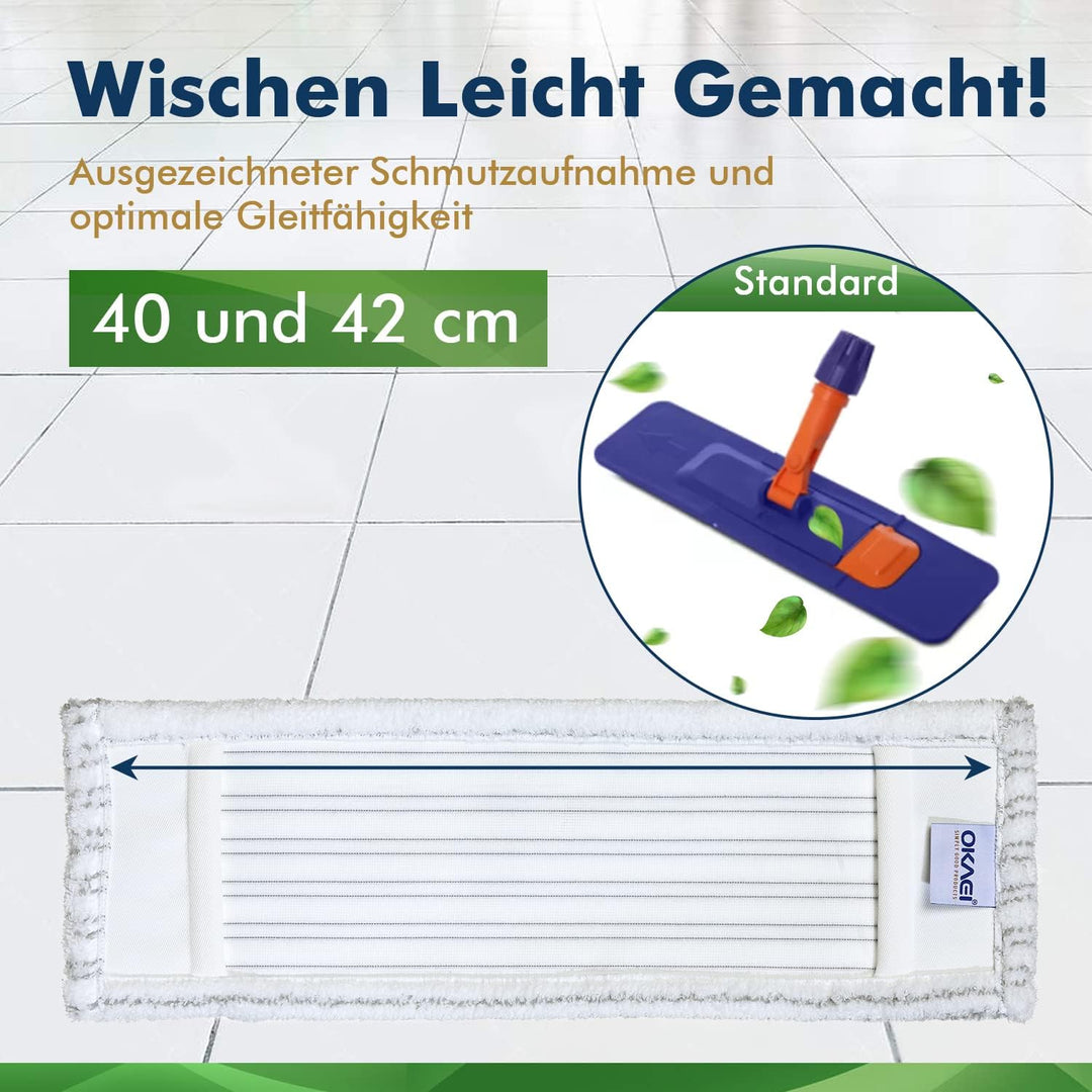 Okaei 10 Stück Wischmopp Bezug (40 cm) - Premium Bodenwischer-Wischbezug aus 100% Microfaser - Bezug