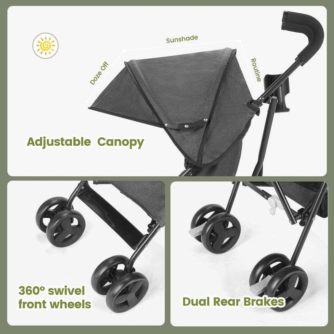 Einhändig klappbarer, leichter Kinderwagen, grosser Aufbewahrungskorb, Verdeck, Getränkehalter, komp