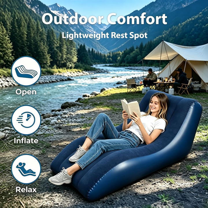 Aufblasbares Sofa, Aufblasbare Couch mit beflockter Oberfläche, Wasserdichtes Luftsofa, Sessel aufbl