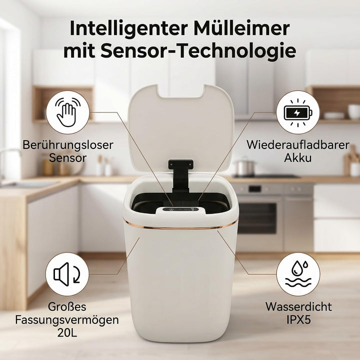 20L Berührungsloser Mülleimer, Grosse Fassungsvermögen Aufladbarer Motion Sensor Mülleimer mit Haube