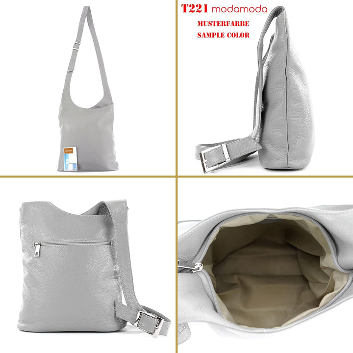 modamoda de - T221 - ital. Umhängetasche Schultertasche Medium aus Leder Signalrot, Signalrot