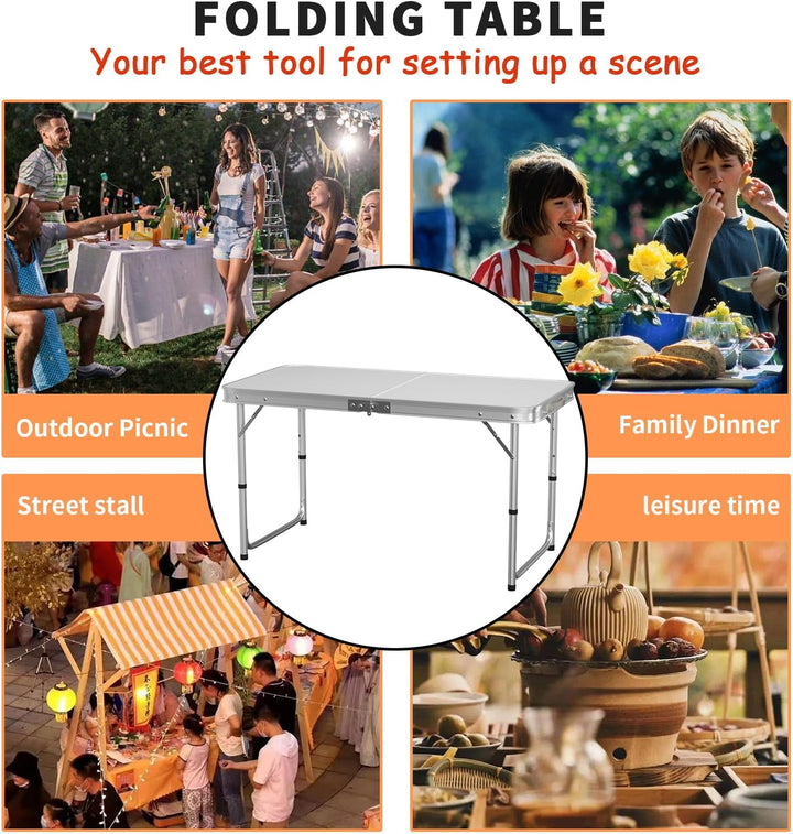 Campingtisch Klappbar Alu + MDF Klapptisch mit Tragegriff, Picknicktische/Partytische/Angeltische, L