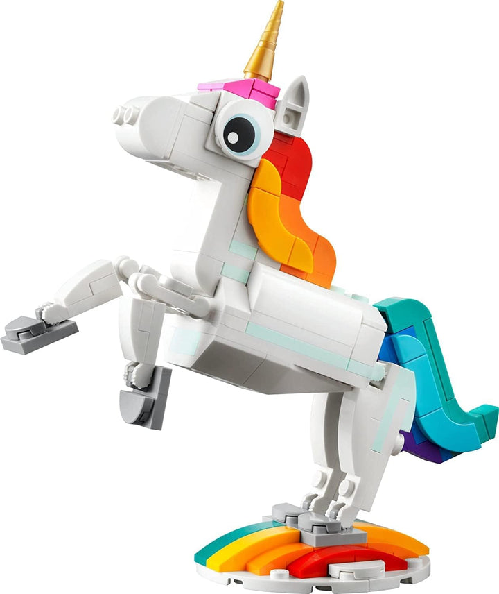 LEGO Creator 3 in 1 Magisches Einhorn Spielzeug, Verwandelt von Einhorn zu Seepferdchen zu Pfau, Reg