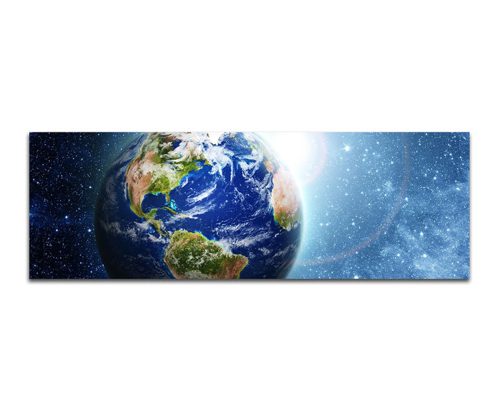 Paul Sinus Art Panoramabild auf Leinwand und Keilrahmen 150x50cm Weltraum Erde Sterne Licht