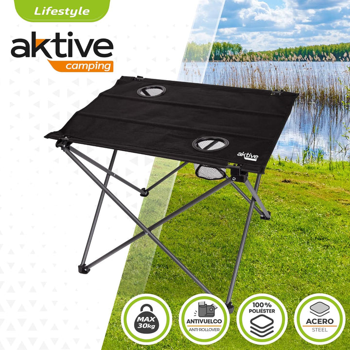 AKTIVE 52843-Klapptisch Textil 61x53x51 cm Camping, Metallrohr + Polyester, rot