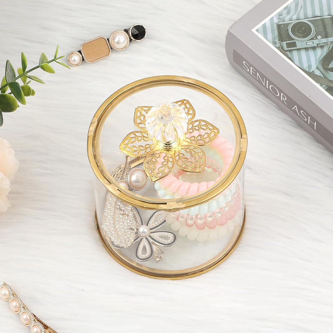 Wattestäbchen box aus Glas Gold Organizer Wattepads Behälter Box