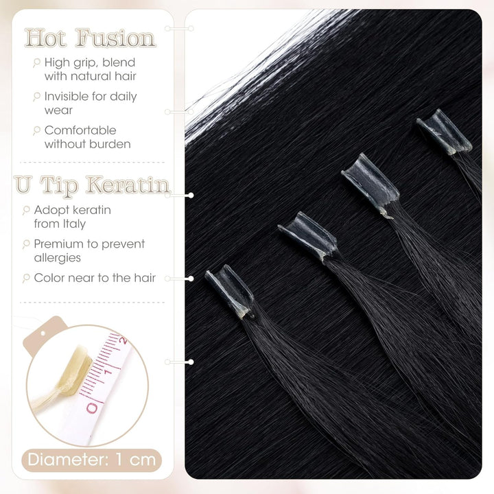 Elailite Echthaar Bonding Extensions 50g Haarverlängerung Keratin U Tip 1g/pcs 40cm 50 Stück #1 Schw