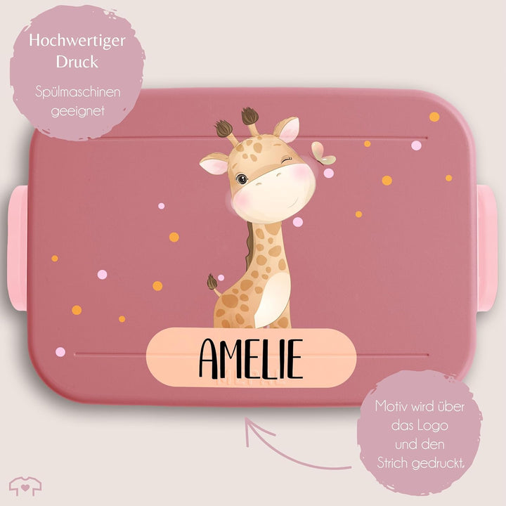 Kinder Bento Box Midi für Mepal Bentobox - Brotbox Mädchen süsse Giraffe mit Name | Kindergarten Ges