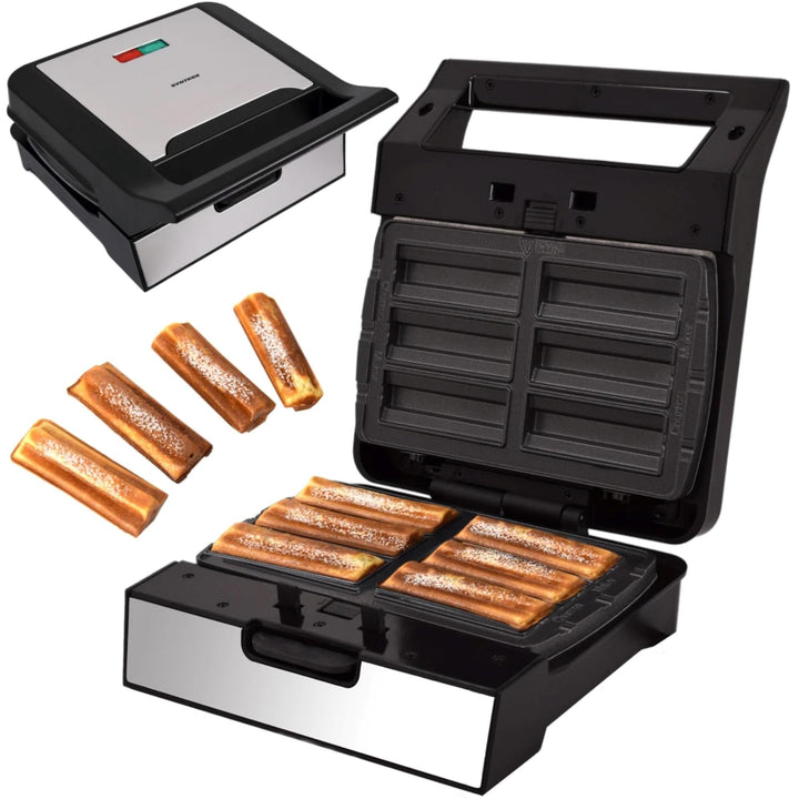 Syntrox Churros Maker mit Wechselplatten, Edelstahl, schnelles Aufheizen, Antihaftbeschichtet, versc