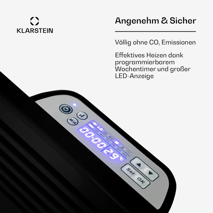 Klarstein Elektroheizung, Konvektor-Heizung Freistehend oder Wandmontage, Energiesparend, Erkennung