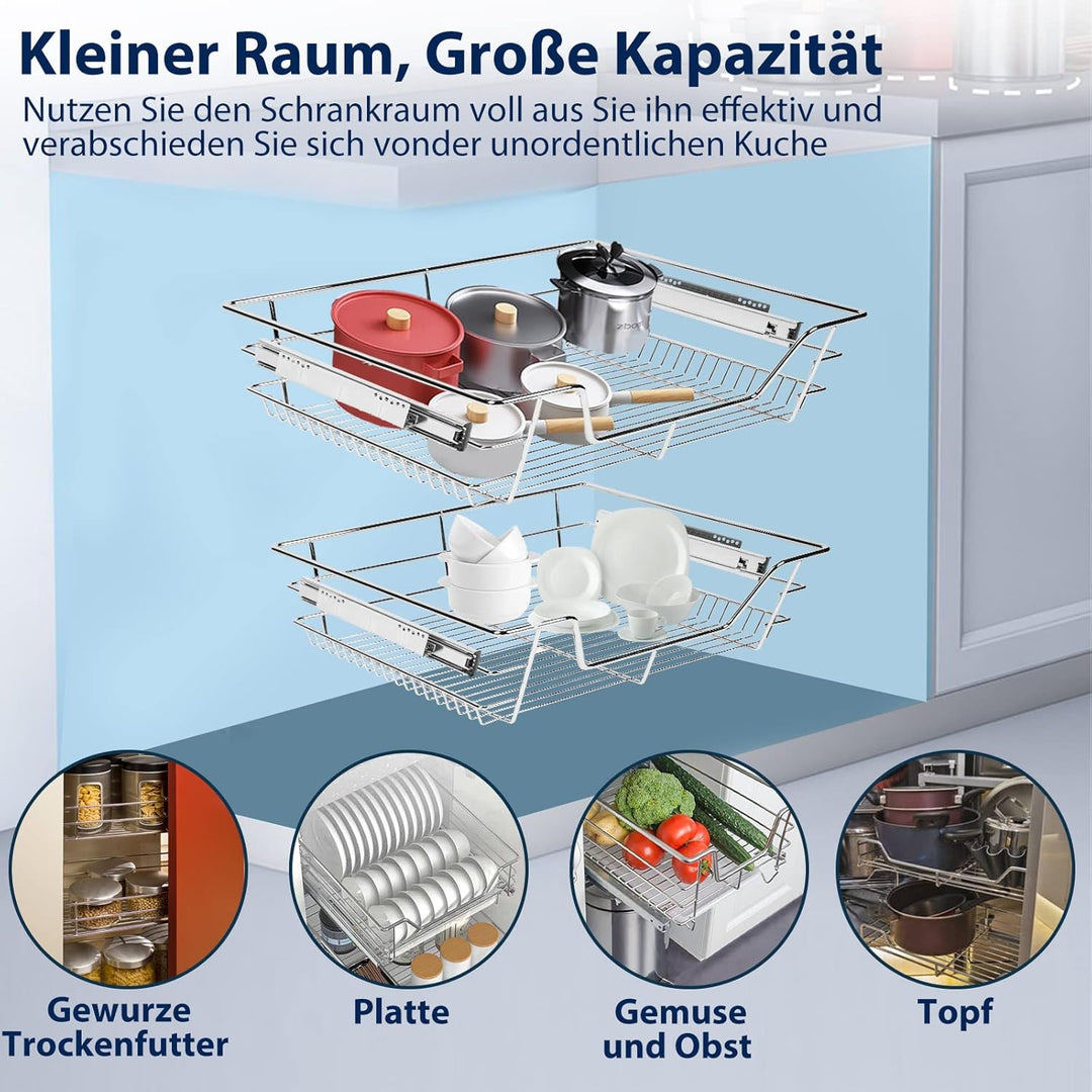 Ikodm Teleskopschublade 4X30cm Küchenschublade, Schrankauszug,Küchenschrank Auszug Nachrüsten,Küchen