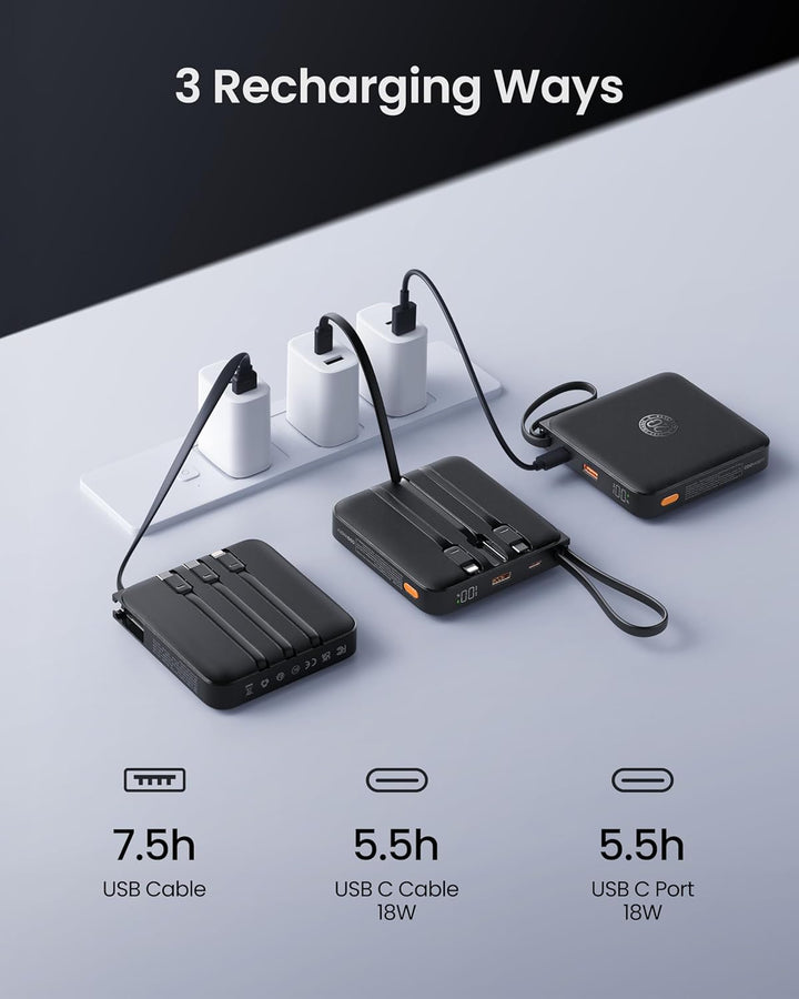 Powerbank 22,5W Power Bank mit Kabel 20000mAh USB-C Schnellladung Klein Externe Handyakkus &amp; LED-Dis