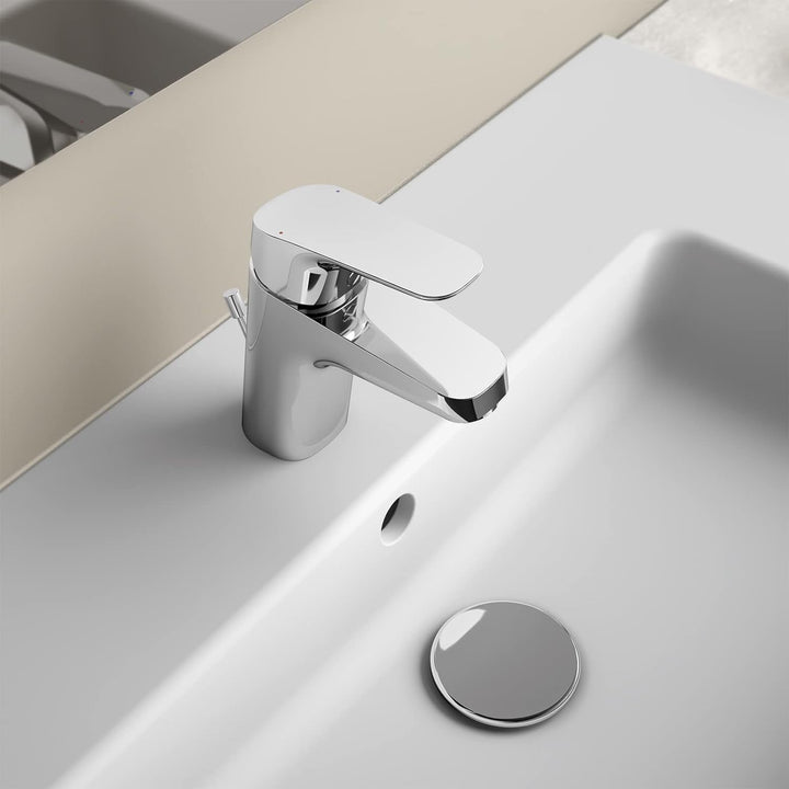 Ideal Standard B1708AA Ceraflex Waschtischarmatur mit Zugknopf-Ablaufgarnitur 5 l/min., mit Metallab