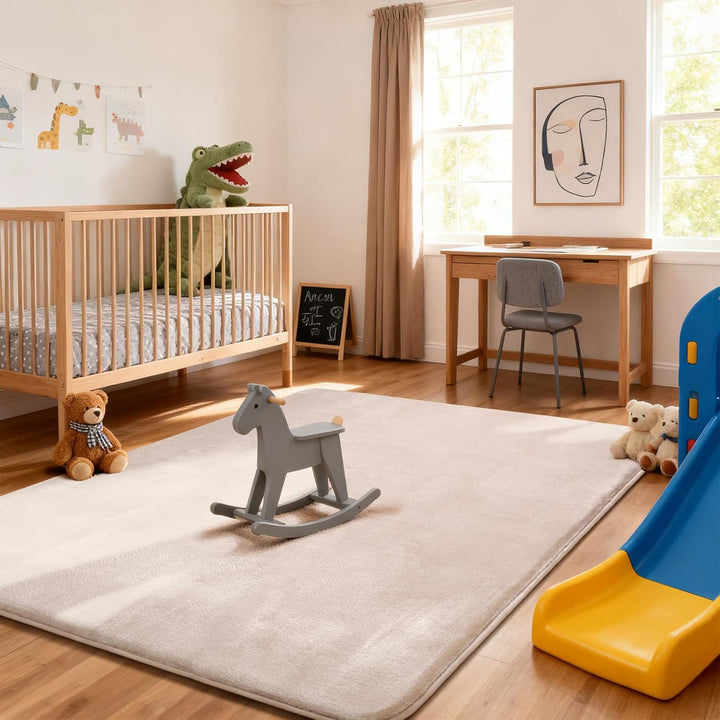 Krabbelmatte Baby 127×127cm, 3cm Dicke Schaumstoff Spielmatte, Ultraweiche Stütze und Plüschiges Gef