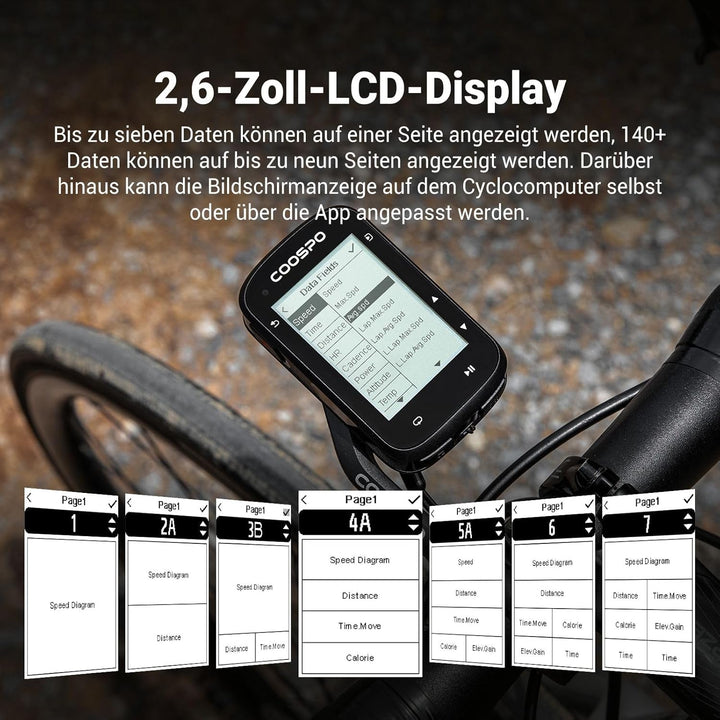 COOPSO CS500 Wireless Bicycle Computer, 2.6 Inch LCD GPS Speedometer Bicycle Navigation Wireless, Bl