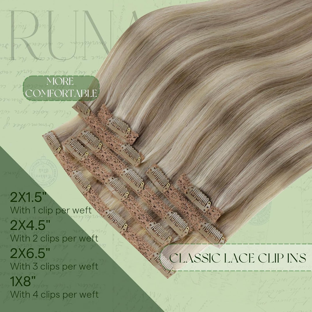 RUNATURE Echthaar Extensions Clip Braun Blond Echte Haare 25cm 7 Stück Clip in Extensions Echthaar B