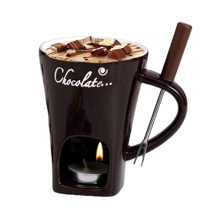 Schokoladen Fondue Set - Schokofondue Teelicht Beheizt, Mit Fondue Gabeln, Keramik-Schokoladen-Schme