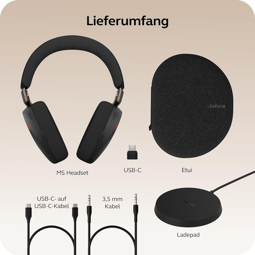 Jabra Evolve3 85 Over-Ear Bluetooth Headset kabellos mit Mikrofon & Ladestation für Büro, USB-C, KI-