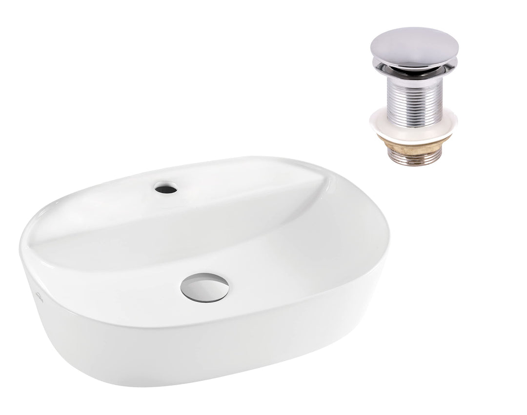 VBChome Waschbecken 50 x 38 cm Keramik Weiss Oval Pop-up ventil Click-Clack Waschtisch Handwaschbeck