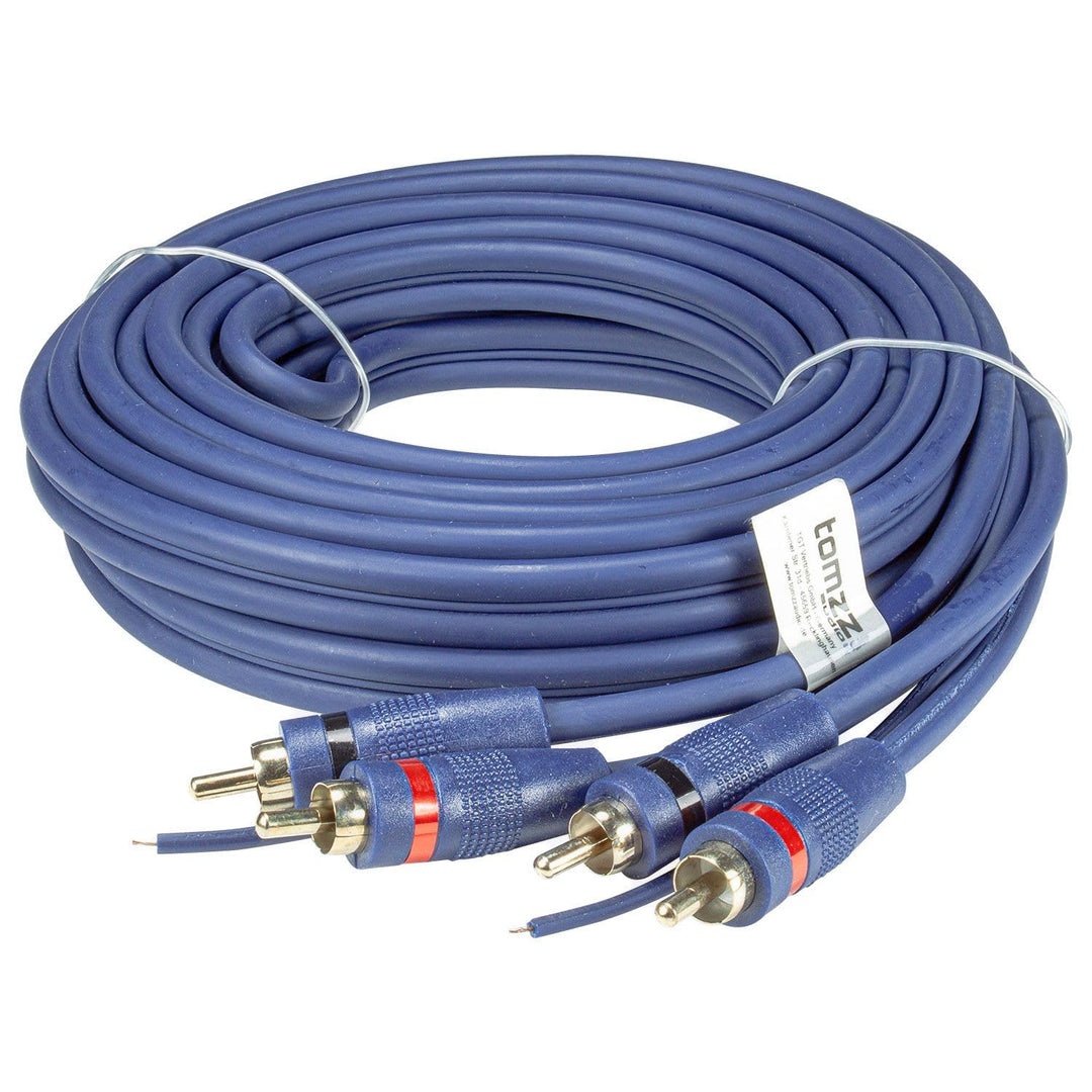tomzz Audio 5500-001 Profi RCA Cinchkabel 5m für den Car HiFi Bereich 2-Fach geschirmt blau mit Remo