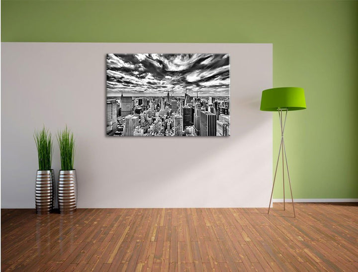 Pixxprint New York Skyline / 100x70cm Leinwandbild bespannt auf Holzrahmen/Wandbild Kunstdruck Dekor
