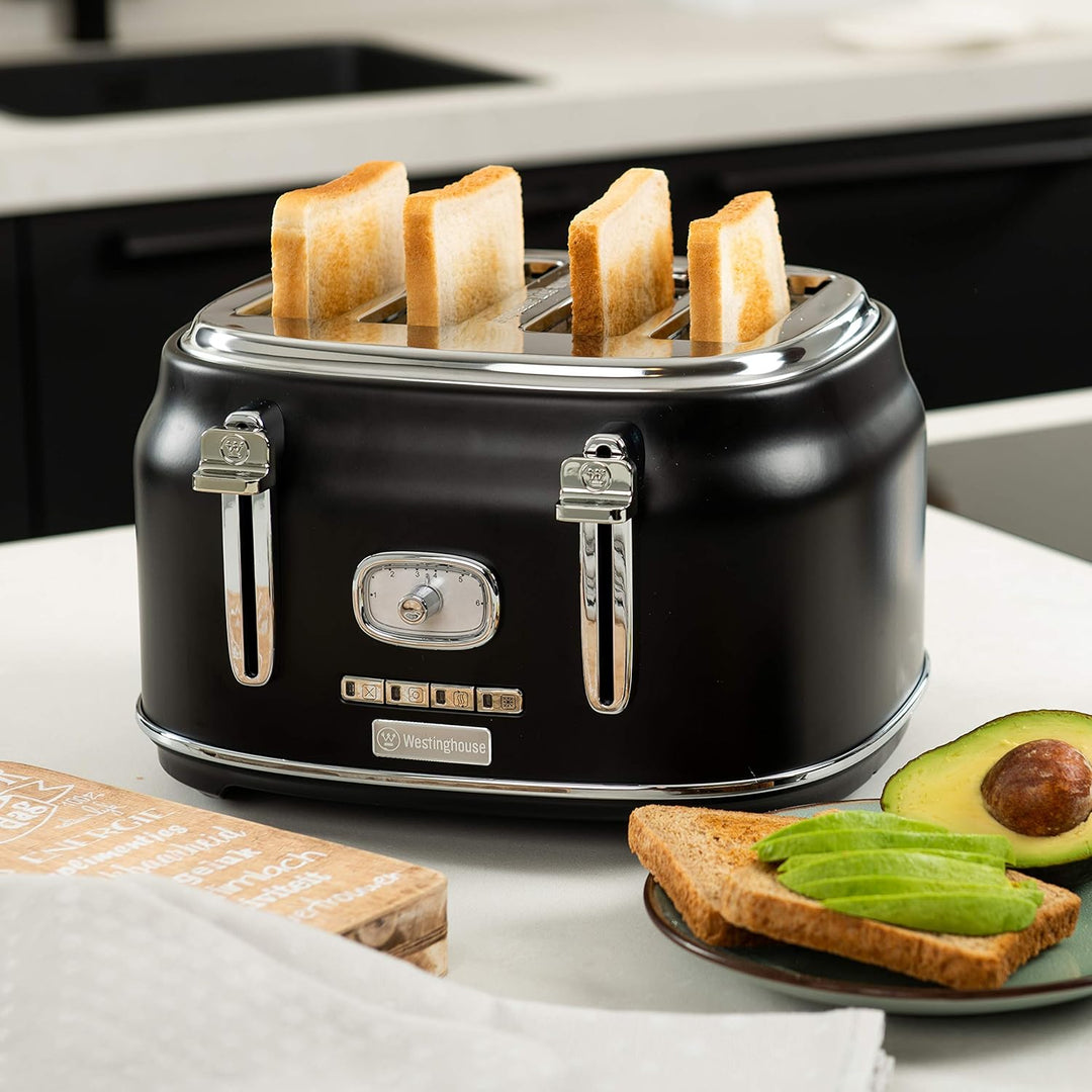 Westinghouse Retroline Frühstück-Set Schwarz, Toaster, Stabmixer & Wasserkocher, 1.7 Liter und Kalkf