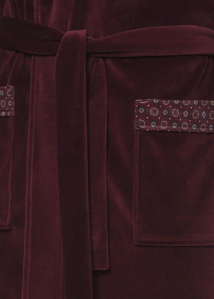 Revise Joel RE-101 Herren Bademantel aus Velours - lang und elegant, S Burgund Rot