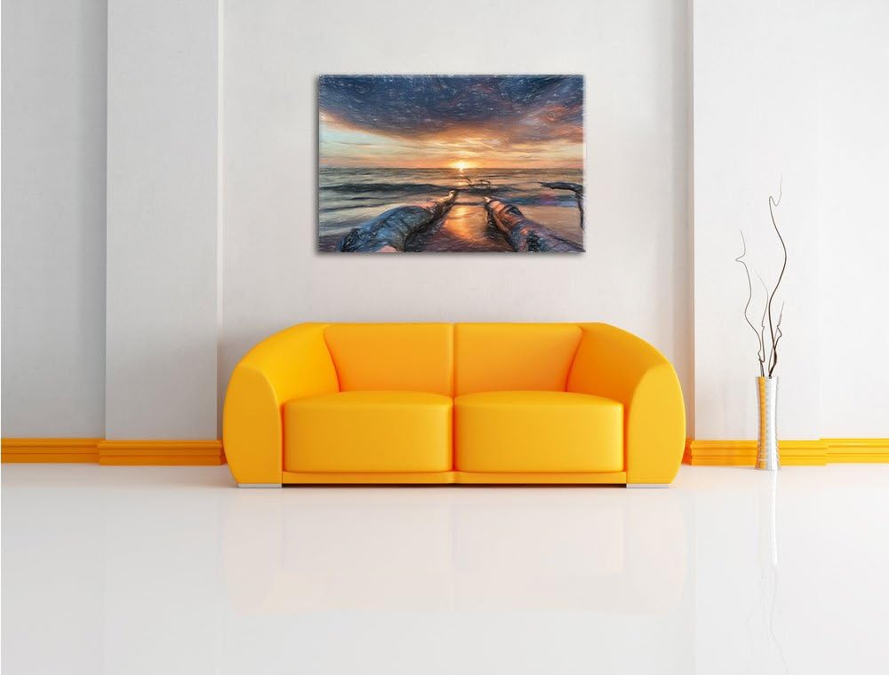 Pixxprint Strand / 100x70cm Leinwandbild bespannt auf Holzrahmen/Wandbild Kunstdruck Dekoration, 100