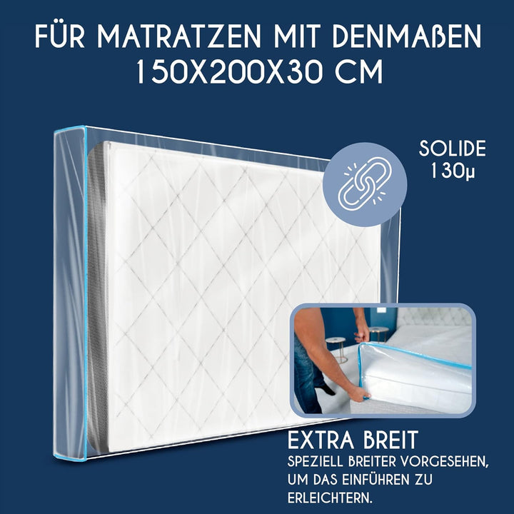 Dreamzie Matratzenhülle 150x200 cm (Dicke 30 cm) aus Kunststoff - Matratzenschutz mit Breitem Reissv
