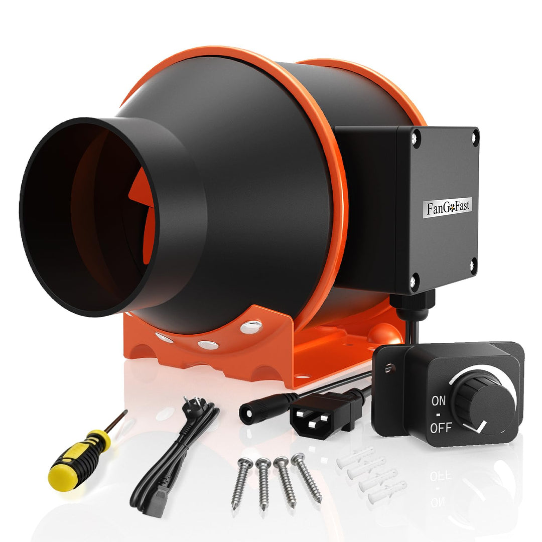 FanGoFast Rohrventilator 100mm Regelbar 360m³/h Rauchabzug Inline Abluftventilator Ideal Rohrlüfter