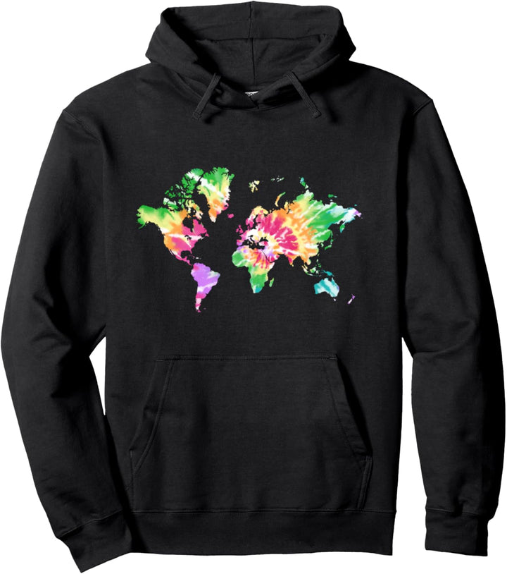 Weltkarte Kontinente buntes Batik Design Boho Hippie Stil Pullover Hoodie