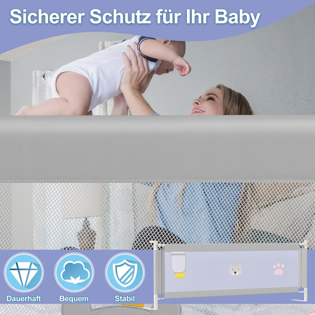 Ikodm Bettgitter 200cm Bettschutzgitter Kinderbettgitter, Rausfallschutz, Kinderbettschutzgitter für