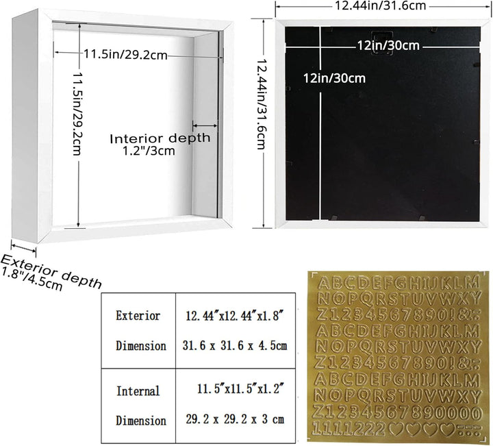 sunmeg 3D Bilderrahmen zum Befüllen 30 x 30cm Bilderrahmen Tief 3D Objektrahmen Hölzern bis 3cm, 3D