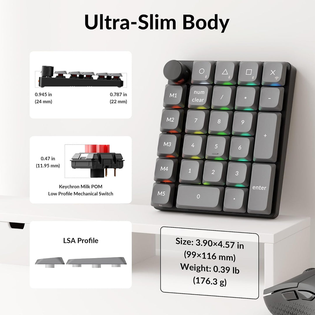 Keychron K0 Max Kabelloser Nummernblock, Low-Profile, programmierbar mit QMK/Launcher, 2,4 GHz & Blu