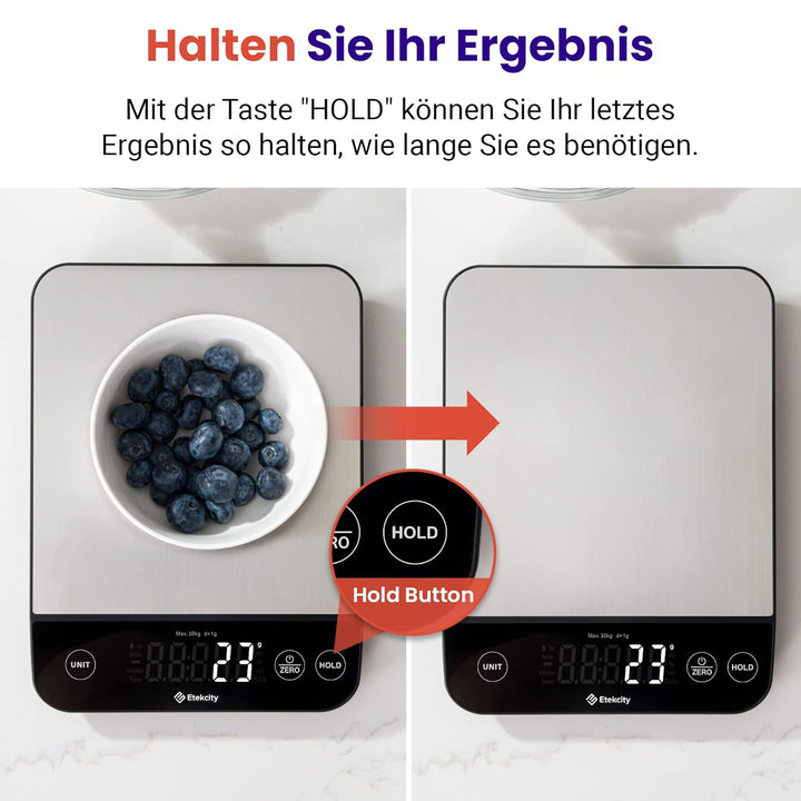 Etekcity Küchenwaage, Küchenwaage Digital 1g genau, 10kg Kitchen Scale mit LED-Display, Tare-Funktio