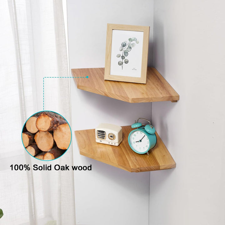 Gieanoo Eckregal Hängend, 2er-Set Eiche Massivholz Eckregal Wandregal Holz Vintage Landhausstil Rega