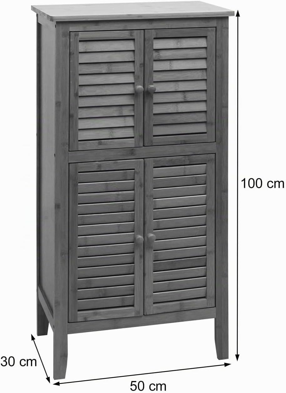 Badezimmerschrank HWC-B18, Regal Kommode, 4 Türen Bambus 100x50x30cm