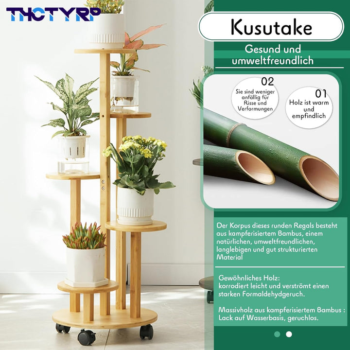 Hoher und niedriger Bambus-Blumenständer, Scheibenblumenständer, Pothos-Blumentopfständer mit Rädern