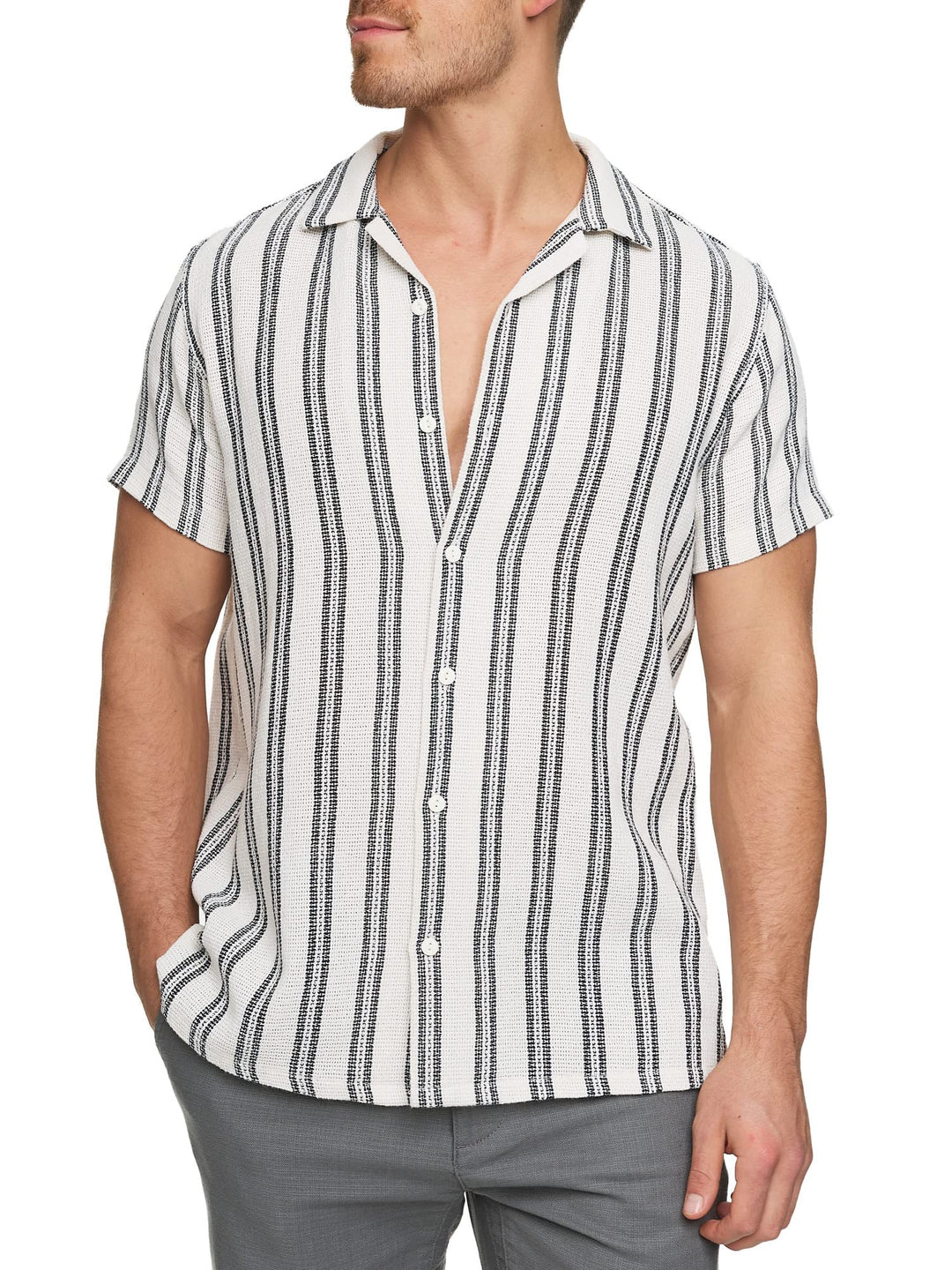 Indicode Herren INCosby Kurzarmhemd mit Button-Down-Kragen | Herrenhemd gestreift Kurzarm Hemd L Dk