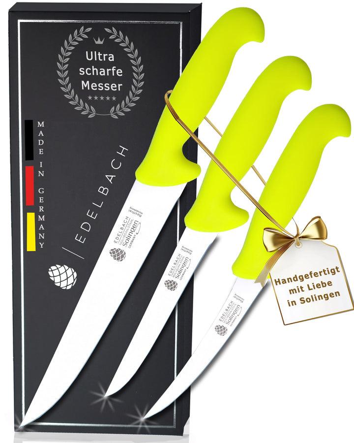 Edelbach Solingen Küchenmesser Set | 3x Profi Fleischmesser | Ultrascharf Messerset Made in Germany