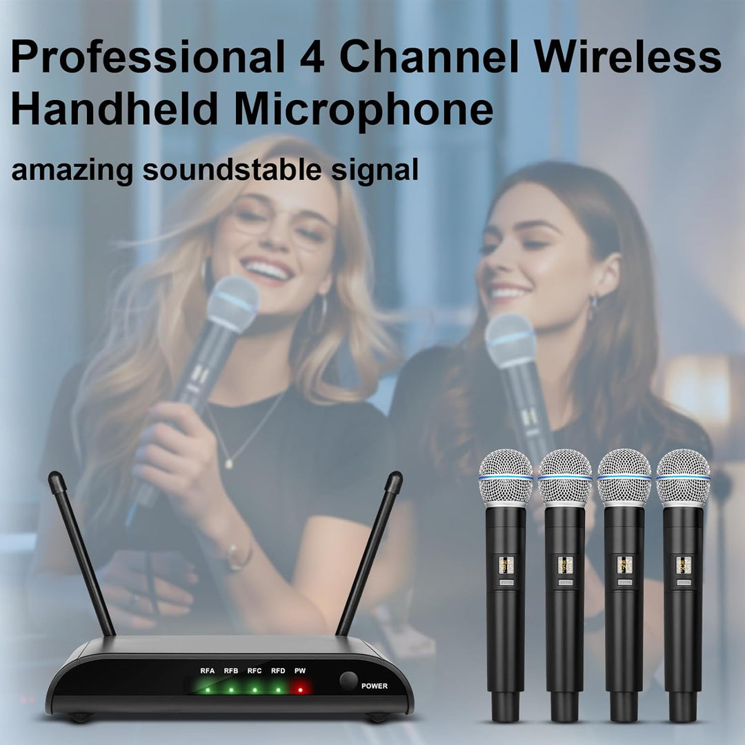 Depusheng R4-Pro Karaoke-Funkmikrofone, professionelles 4-Kanal-Handmikrofonsystem, dynamisches Meta