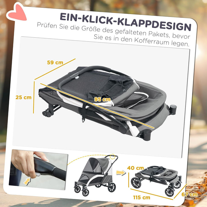 PawHut Hundewagen Hundebuggy klappbar für grosse Hunde & Katzen bis 30 kg Katzenbuggy mit Kissen Net