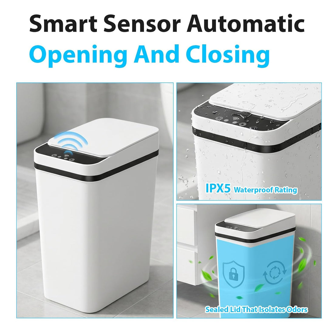 2er Set Mülleimer mit Sensor, 12L Automatischer Mülleimer, Smart Mülleimesr mit Deckel, 3 Betriebsmo