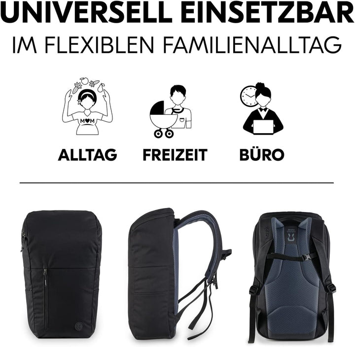 hauck Pack N Walk, Schwarz - Wickelrucksack und Wickeltasche 22 Liter mit Innentaschen, Aussenfächer