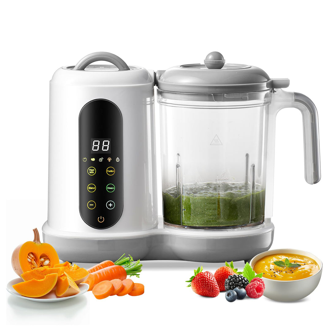 4-in-1 Babybrei Zubereiter & Dampfgarer Mixer Baby, 400ml Baby Küchenmaschine mit Touchscreen, Autom