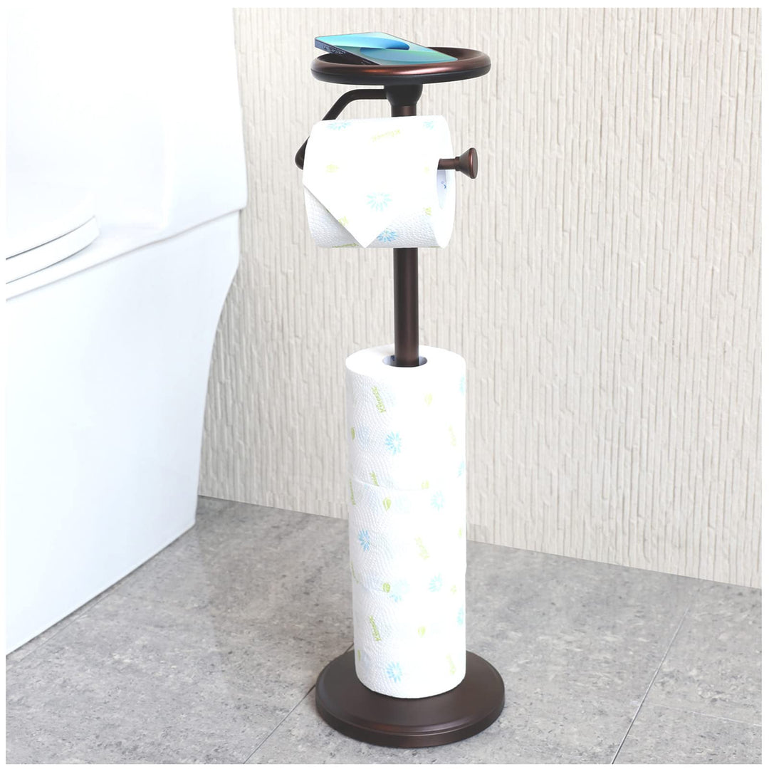 ZCCZ Toilettenpapierhalter freistehend mit Regal, Badezimmer Tissue Roll Spender Stand für Reserve L