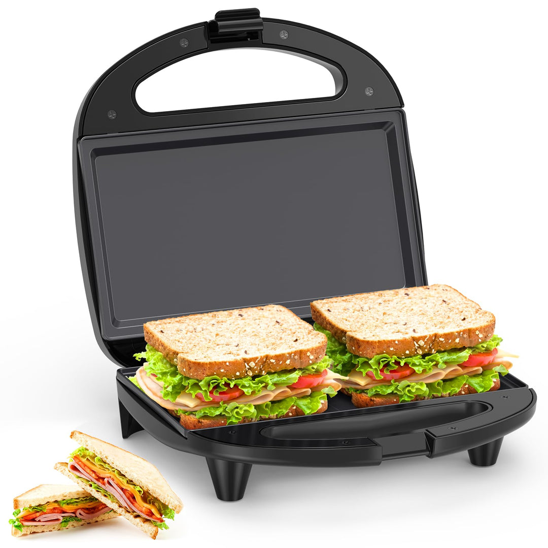 Snailar Sandwichtoaster, 2 Scheiben Sandwichmaker mit Flachplatten, Antihaft, Kühler Griff, 750W, Sc