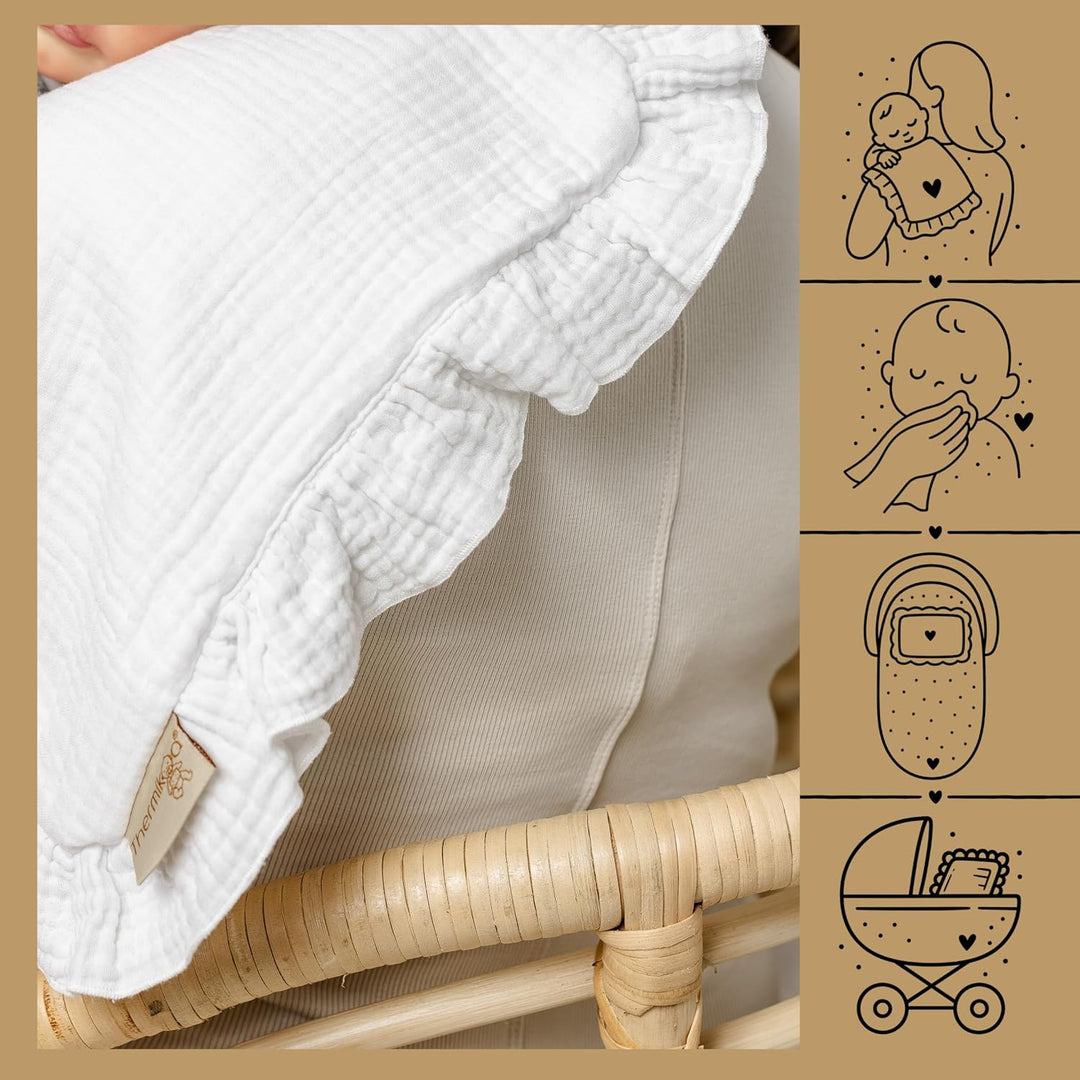 Thermikoa Spucktuch Baby Musselin – 50x30 cm Mulltuch für Kinderwagen – 3-lagige Baumwolle & Frottee